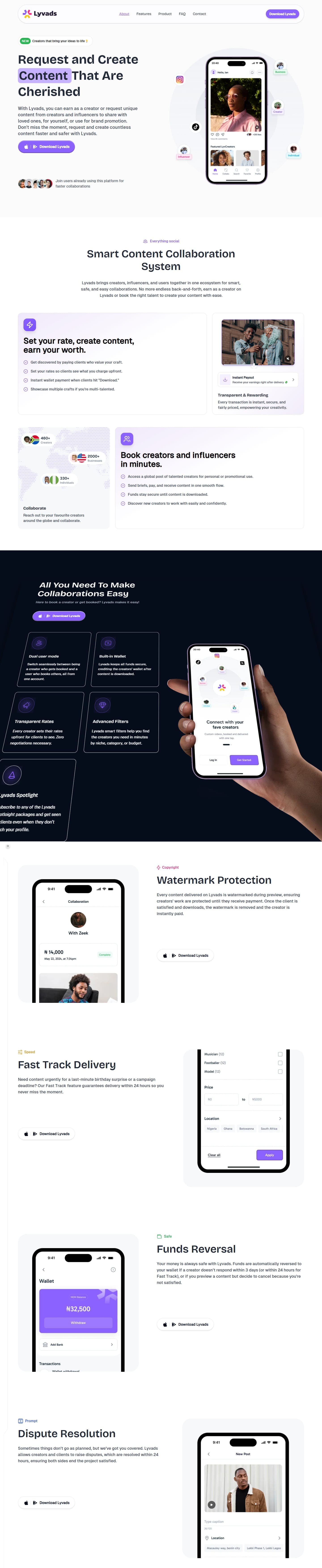 Lyvads website, full page on desktop