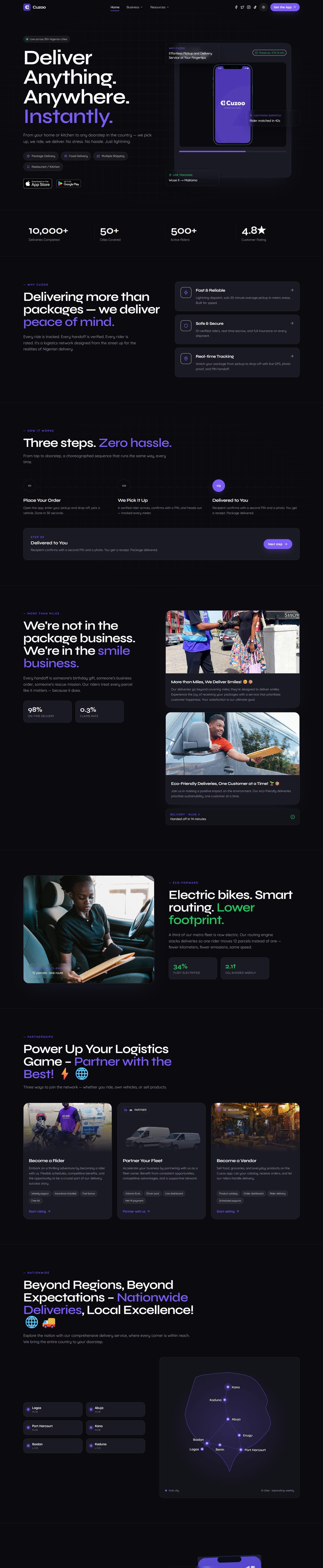 Cuzoo website, full page on desktop