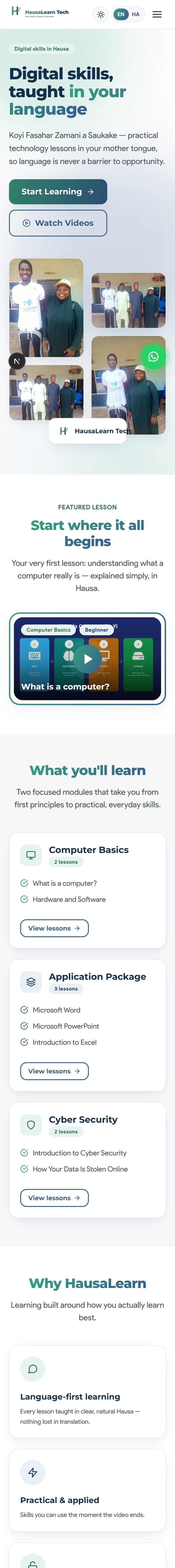HausaLearn website on a phone